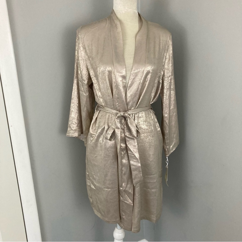 NWT Linea Donatella robe gold silky lounge tie belt size small